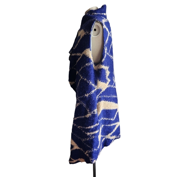 Anthropologie Tabitha Open Sweater Duster Vest Wool Mohair Blend Blue Cream Med - Picture 7 of 14